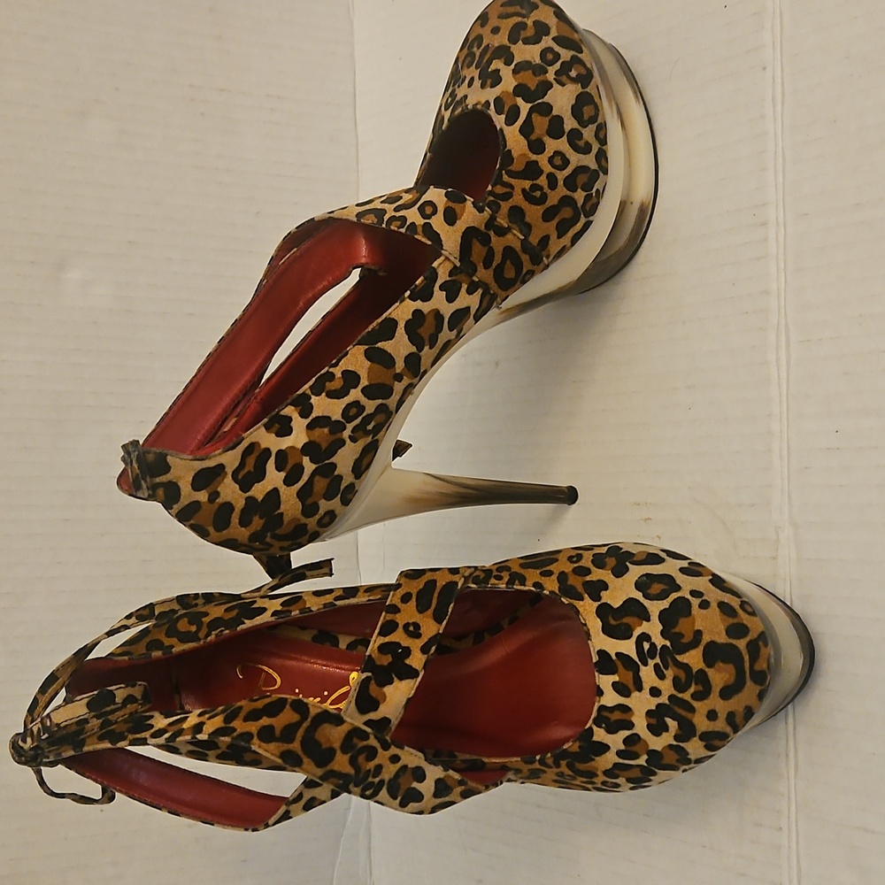 👣PRIVILEGED 😽 Leopard Stilletto Platform "STRIPPER " Heels S 9